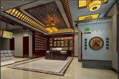 青神古朴典雅的中式茶叶店大堂设计效果图